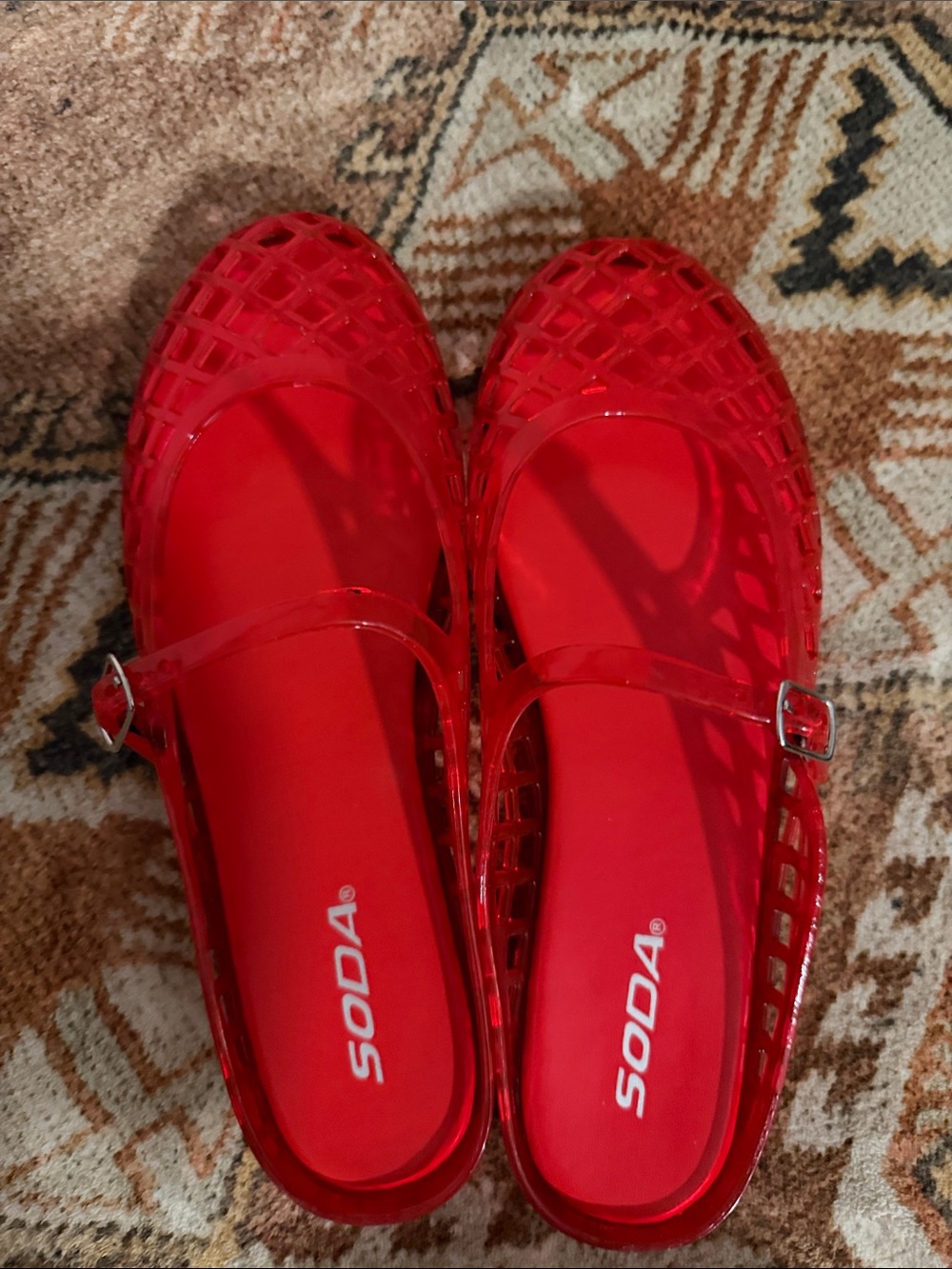Soda Red Jelly Mary Jane Mules